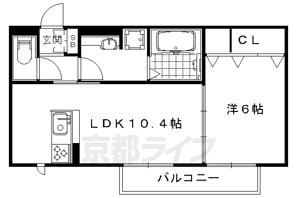 山陰本線 太秦駅(ＪＲ) 徒歩10分 2階建 築9年(1LDK/2階)の間取り写真