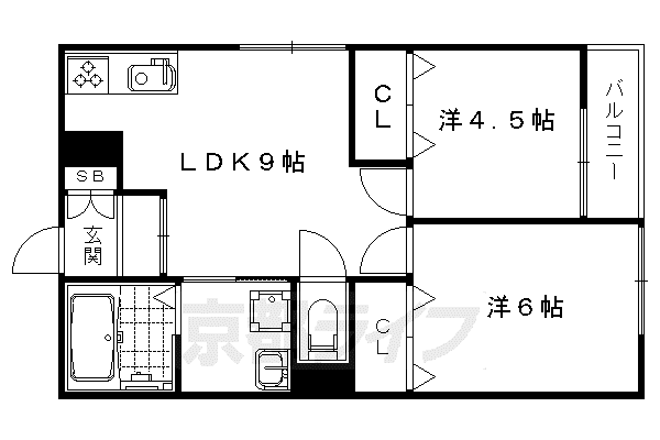山陰本線 太秦駅(ＪＲ) 徒歩33分 2階建 築9年(2LDK/2階)の間取り写真