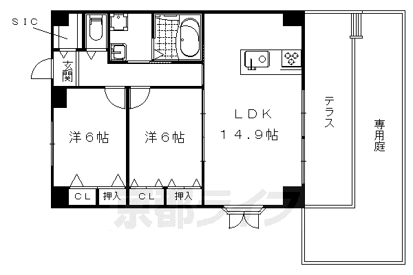 東海道本線 西大路駅 徒歩9分 5階建 築9年(2LDK/1階)の間取り写真