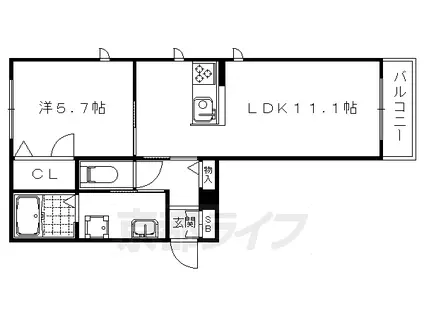 山陰本線 円町駅 徒歩2分 3階建 築9年(1LDK/2階)の間取り写真