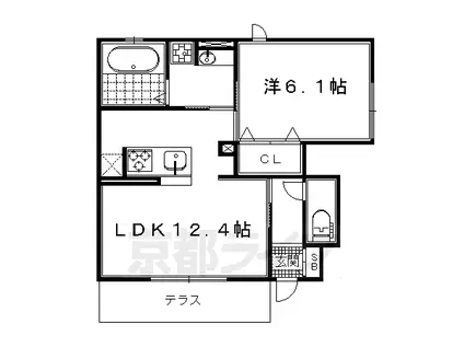 山陰本線 二条駅 徒歩7分 2階建 築9年(1LDK/1階)の間取り写真