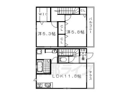 山陰本線 二条駅 徒歩7分 2階建 築9年(2LDK/1階)の間取り写真
