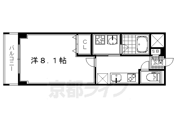 阪急電鉄京都線 西院駅(阪急) 徒歩2分 5階建 築9年(1K/5階)の間取り写真