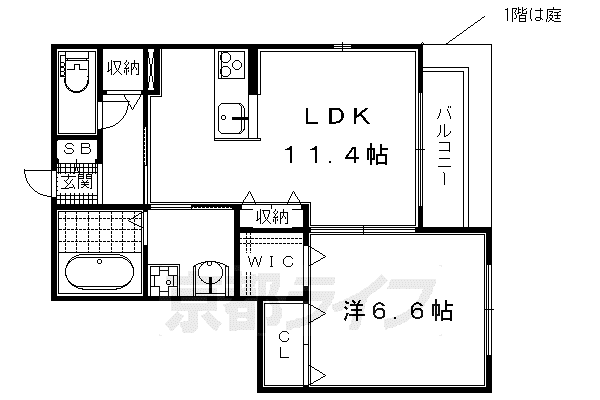 東海道本線 西大路駅 徒歩15分 2階建 築9年(1LDK/1階)の間取り写真
