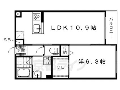 阪急電鉄京都線 大宮駅(京都) 徒歩7分 3階建 築9年(1LDK/2階)の間取り写真