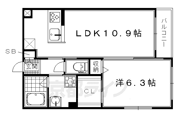 阪急電鉄京都線 大宮駅(京都) 徒歩7分 3階建 築9年(1LDK/2階)の間取り写真