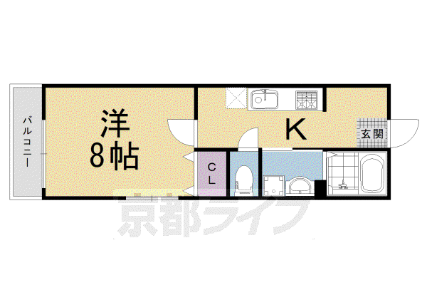 京都市東西線 太秦天神川駅 徒歩10分 3階建 築9年(1K/1階)の間取り写真