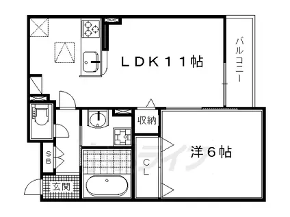 阪急電鉄京都線 西京極駅 徒歩19分 2階建 築8年(1LDK/2階)の間取り写真
