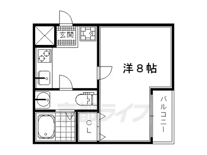 山陰本線 円町駅 徒歩3分 4階建 築11年(1K/2階)の間取り写真
