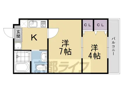 阪急電鉄京都線 西京極駅 徒歩11分 3階建 築8年(2K/3階)の間取り写真