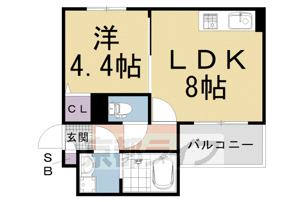 阪急電鉄京都線 西京極駅 徒歩10分 3階建 築9年(1LDK/2階)の間取り写真