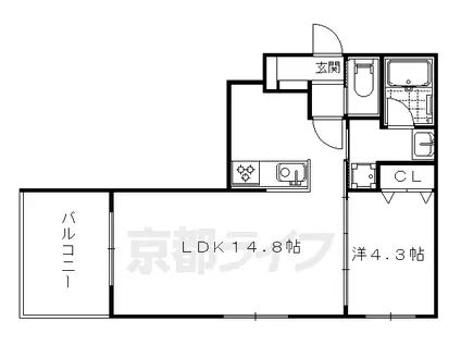 京都市烏丸線 北山駅(京都) 徒歩9分 3階建 築8年(1LDK/3階)の間取り写真