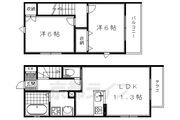 京阪電気鉄道宇治線 観月橋駅 徒歩12分 2階建 築8年(2LDK/1階)の間取り写真
