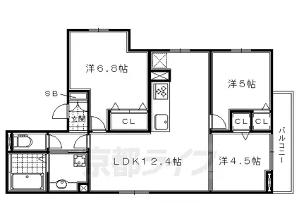山陰本線 嵯峨嵐山駅 徒歩20分 3階建 築8年(3LDK/3階)の間取り写真