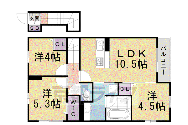 山陰本線 嵯峨嵐山駅 徒歩9分 2階建 築5年(3LDK/2階)の間取り写真