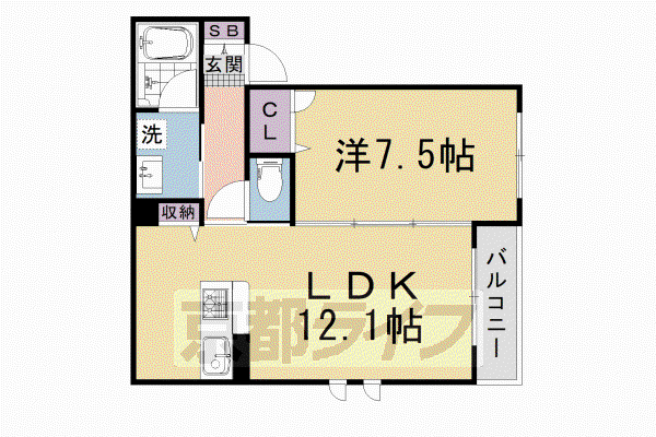 京福嵐山本線 鹿王院駅 徒歩1分 2階建 築8年(1LDK/2階)の間取り写真