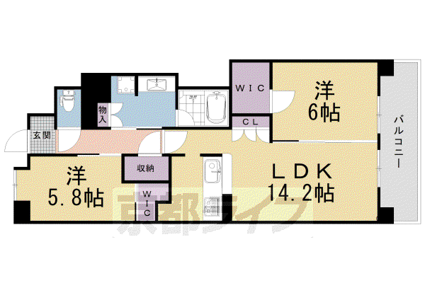 東海道本線 西大路駅 徒歩8分 7階建 築8年(2LDK/2階)の間取り写真