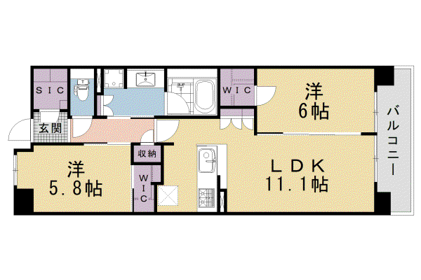 東海道本線 西大路駅 徒歩8分 7階建 築8年(2LDK/2階)の間取り写真
