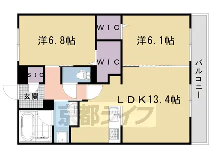 京福嵐山本線 鹿王院駅 徒歩4分 3階建 築7年(2LDK/2階)の間取り写真