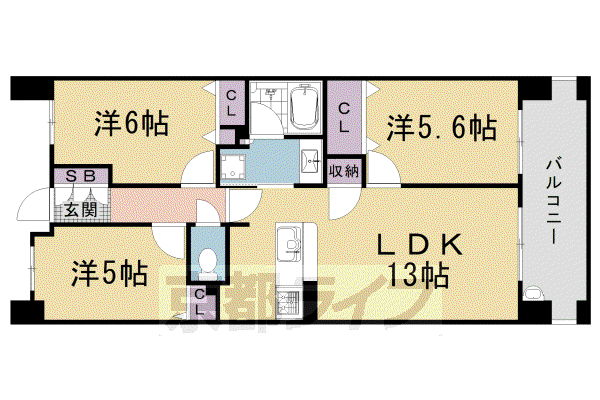 京都市東西線 西大路御池駅 徒歩3分 7階建 築13年(3LDK/2階)の間取り写真
