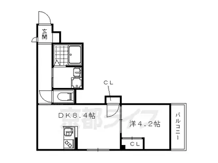 山陰本線 円町駅 徒歩7分 3階建 築7年(1LDK/3階)の間取り写真