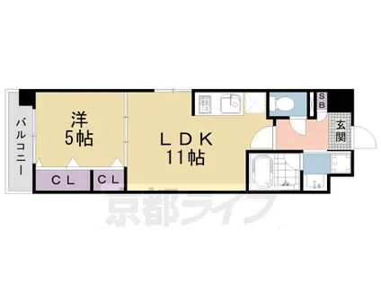 東海道本線 西大路駅 徒歩6分 6階建 築7年(1LDK/5階)の間取り写真