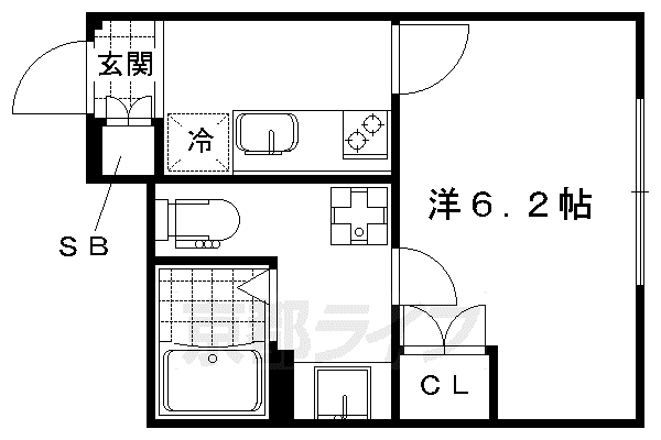 阪急電鉄京都線 西院駅(阪急) 徒歩8分 5階建 築7年(1K/3階)の間取り写真