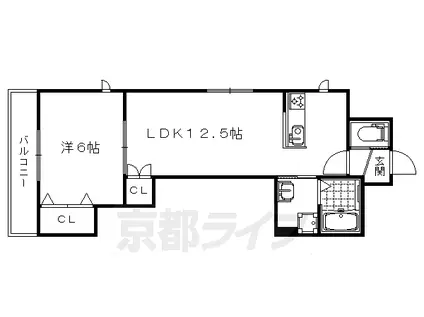 京都市東西線 二条城前駅 徒歩7分 2階建 築7年(1LDK/1階)の間取り写真