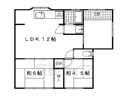 京福北野線 鳴滝駅 徒歩3分 1階建 築66年(2LDK)の間取り写真