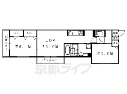 山陰本線 嵯峨嵐山駅 徒歩18分 2階建 築7年(2LDK/2階)の間取り写真