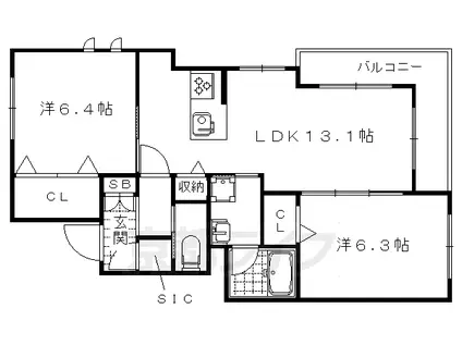 西ノ京メルフォーレ(2LDK/2階)の間取り写真
