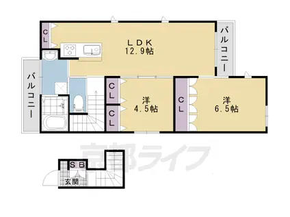 へーベルメゾン長岡京(2LDK/2階)の間取り写真