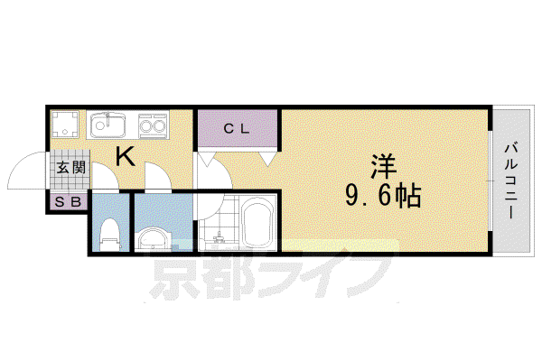 山陰本線 円町駅 徒歩3分 5階建 築7年(1K/1階)の間取り写真