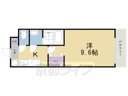 山陰本線 円町駅 徒歩3分 5階建 築6年(1K/2階)の間取り写真