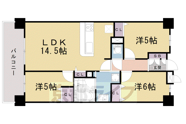 京都市東西線 西大路御池駅 徒歩9分 7階建 築7年(3LDK/2階)の間取り写真