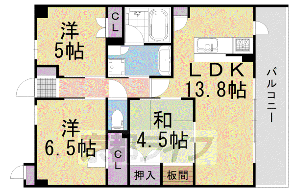 山陰本線 二条駅 徒歩7分 7階建 築13年(3LDK/3階)の間取り写真