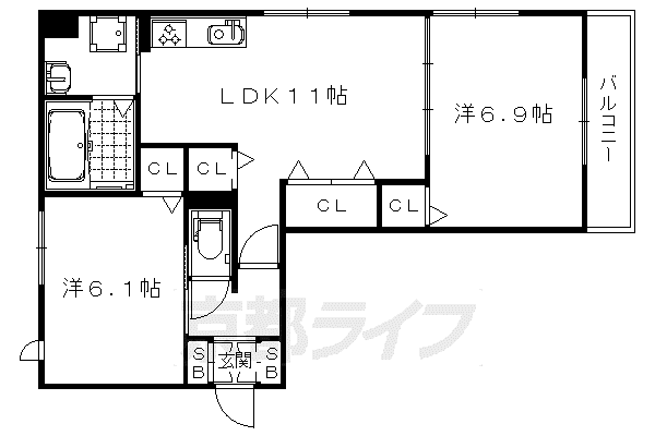 セジュール西大路三条(2LDK/1階)の間取り写真