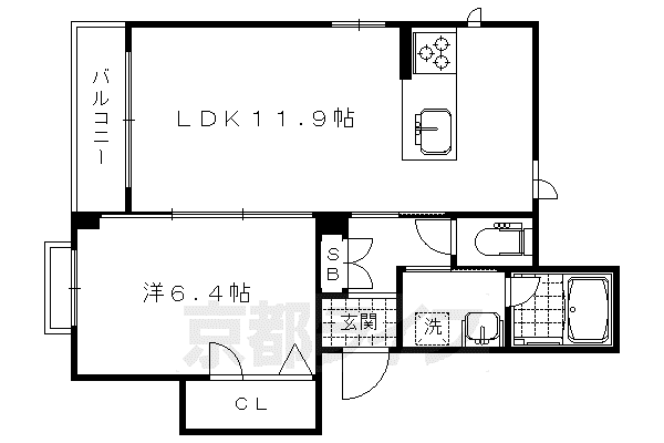 阪急電鉄京都線 西院駅(阪急) 徒歩9分 3階建 築7年(1LDK/3階)の間取り写真