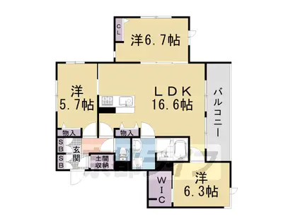 京福嵐山本線 帷子ノ辻駅 徒歩10分 3階建 築6年(3LDK/2階)の間取り写真