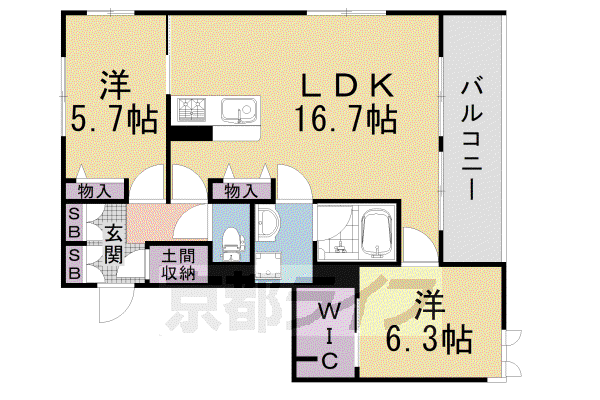京福嵐山本線 帷子ノ辻駅 徒歩10分 3階建 築6年(2LDK/3階)の間取り写真