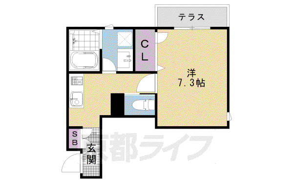 京都市東西線 西大路御池駅 徒歩4分 4階建 築10年(1K/1階)の間取り写真