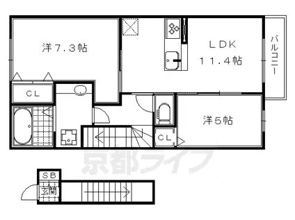 山陰本線 太秦駅(ＪＲ) 徒歩18分 2階建 築6年(2LDK/2階)の間取り写真