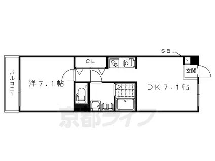 京都市東西線 西大路御池駅 徒歩3分 3階建 築6年(1LDK/3階)の間取り写真