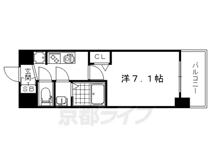 阪急電鉄京都線 西京極駅 徒歩8分 7階建 築6年(1K/4階)の間取り写真