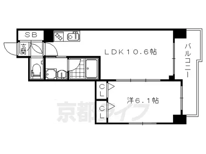 阪急電鉄京都線 大宮駅(京都) 徒歩6分 9階建 築6年(1LDK/4階)の間取り写真