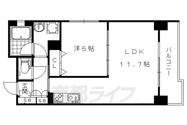 阪急電鉄京都線 大宮駅(京都) 徒歩6分 9階建 築6年(1LDK/9階)の間取り写真