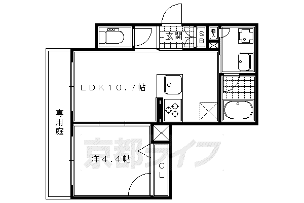 京都市東西線 西大路御池駅 徒歩3分 3階建 築6年(1LDK/1階)の間取り写真