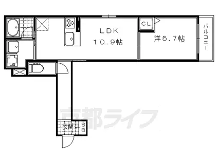 京都市東西線 西大路御池駅 徒歩3分 3階建 築5年(1LDK/2階)の間取り写真