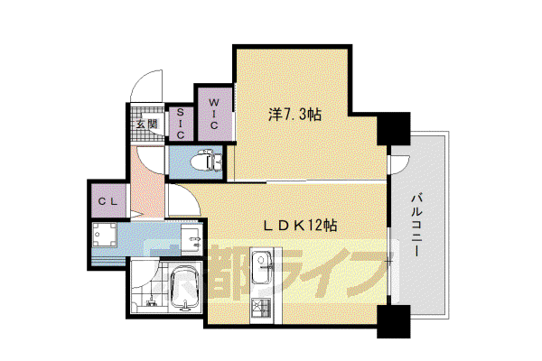 阪急電鉄京都線 西院駅(阪急) 徒歩2分 7階建 築6年(1LDK/2階)の間取り写真