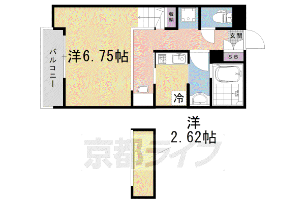 山陰本線 花園駅(京都) 徒歩6分 2階建 築6年(1K/2階)の間取り写真